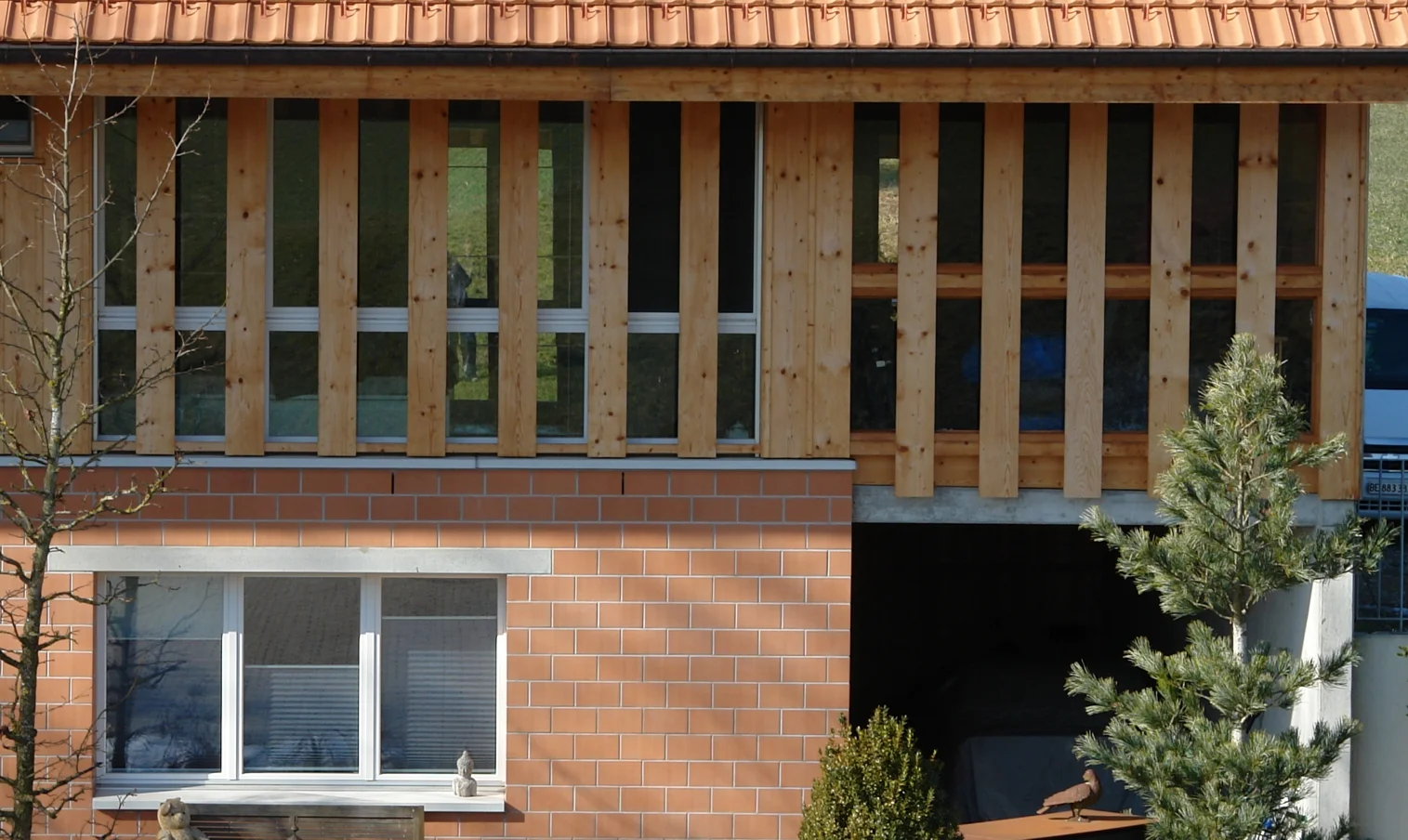 Neubau Hybridbau Holz-Mauerwerk – Detail